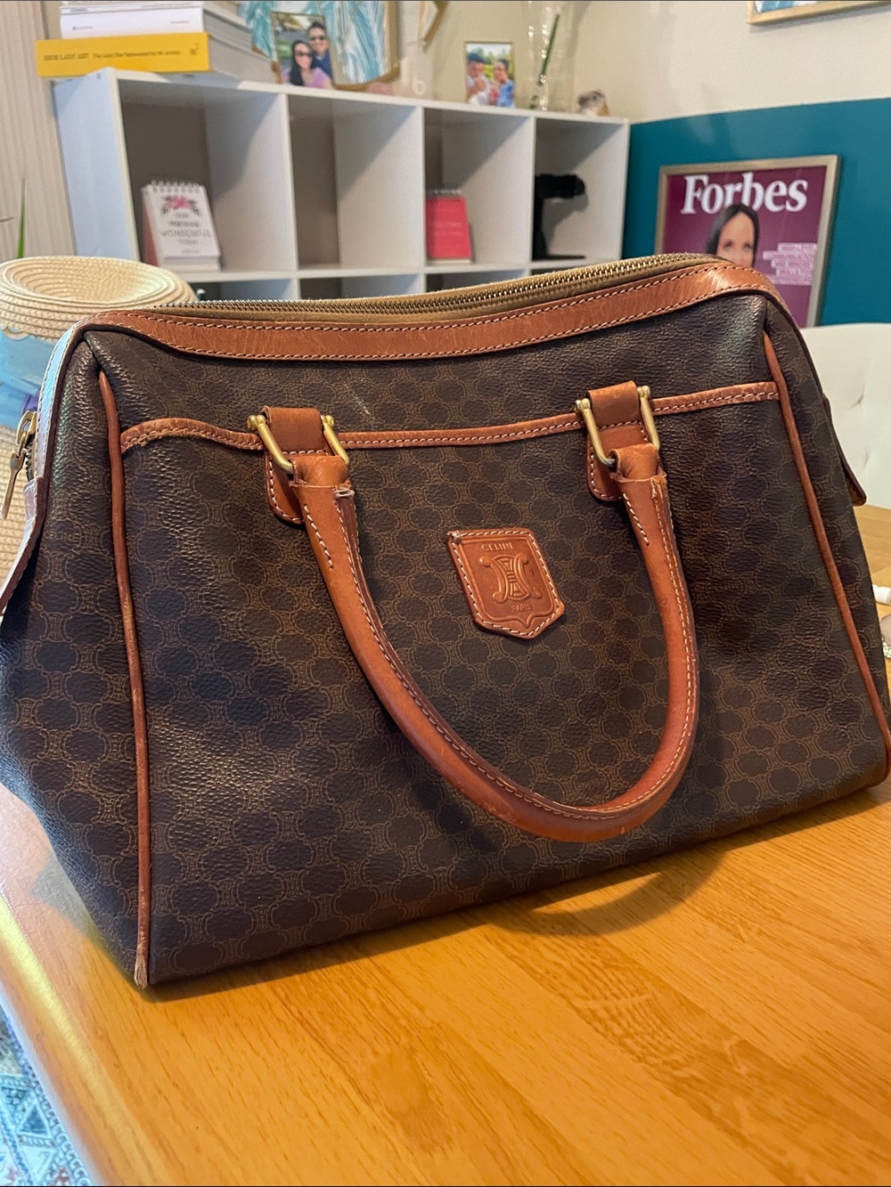 Celine Rare Leather-Trim Vintage Satchel Bag